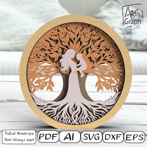 Décoration cadeau Maman, Fichier numérique pour découpe laser, Svg dxf AI Eps pour Glowforge gravé au laser, découpe laser.