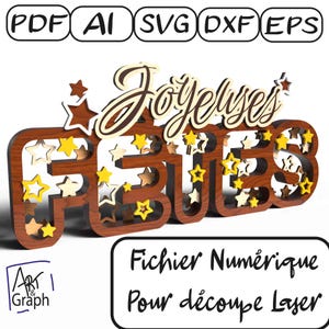 Décoration joyeuses fêtes Fichier numérique pour découpe laser, Svg dxf AI Eps pour Glowforge gravé au laser.