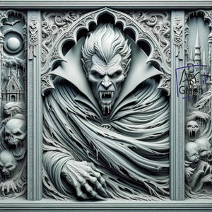 Image en relief à graver au laser  Graver PNG | Illusion 3D | Glowforge | Prêt pour le laser | Halloween | dracula zombi