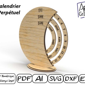 Ewiger Kalender, digitale Datei zum Laserschneiden, Svg dxf AI Eps für Glowforge lasergraviert, lasergeschnitten.