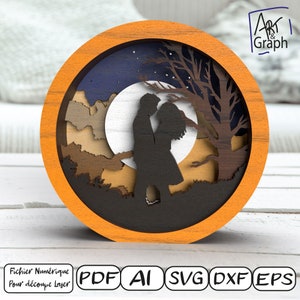 Décoration cadeau couple amoureux, Fichier numérique pour découpe laser, Svg dxf AI Eps pour Glowforge gravé au laser, découpe laser.
