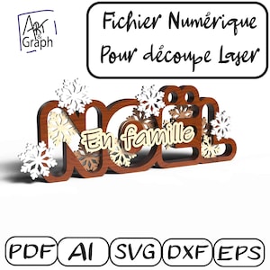 Décoration Noël en famille Fichier numérique pour découpe laser, Svg dxf AI Eps pour Glowforge gravé au laser.