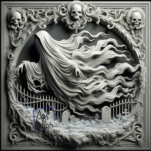 Image en relief à graver au laser  Graver PNG | Illusion 3D | Glowforge | Prêt pour le laser | Halloween | fantome squelette
