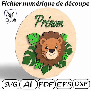 Plaque enfant thème jungle, Fichier numérique pour découpe laser, Svg dxf AI Eps pour Glowforge gravé au laser, xtool.