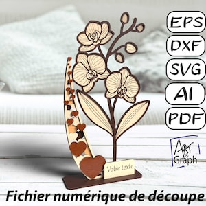 Décoration cadeau fleur Orchidée, Fichier numérique pour découpe laser, Svg dxf AI Eps pour Glowforge gravé au laser, Xtool, découpe laser.
