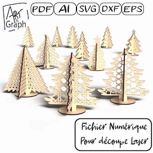 Décoration sapin de noël Fichier numérique pour découpe laser, Svg dxf AI Eps pour Glowforge gravé au laser.