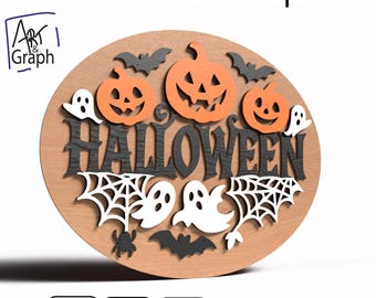 Halloween Door Sign Multilayer Digital File for Laser Cutting, Svg dxf AI Eps for Glowforge xtool
