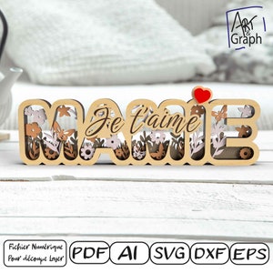 Décoration cadeau fêtes de mamie, Fichier numérique pour découpe laser, Svg dxf AI Eps pour Glowforge gravé au laser, découpe laser.