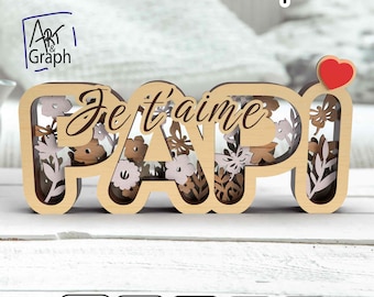 Gift decoration for grandpa, flower design, Grandad, Grandpa. Digital file for laser cutting, SVG, DXF, AI, EPS for Glowforge, Xtool