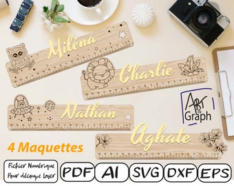 customizable 20cm wooden ruler, Digital file for laser cutting, Svg dxf AI Eps for Glowforge laser engraved, laser cutting.