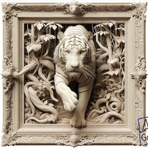 Imagen en relieve para grabar con láser Tigre Grabar PNG | Ilusión 3D | Forja luminosa | Listo para láser