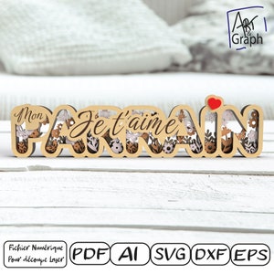 Décoration cadeau parrain, Fichier numérique pour découpe laser, Svg dxf AI Eps pour Glowforge gravé au laser, découpe laser.