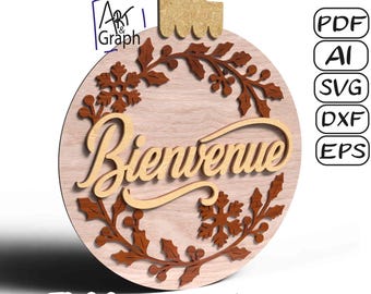 Welcome wall decoration Christmas ball multilayer Digital file for laser cutting, Svg dxf AI Eps for Glowforge xtool
