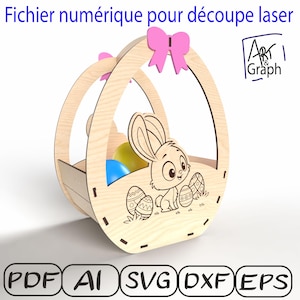 Panier de Pâques lapin, Fichier numérique pour découpe laser, Svg dxf AI Eps pour Glowforge gravé au laser, découpe laser, Xtool