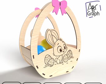 Easter Basket Bunny, Digital File for Laser Cutting, Svg dxf AI Eps for Glowforge Laser Engraved, Laser Cutter, Xtool