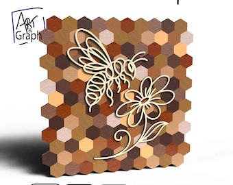 Decorative wall art wireframe bee Digital file for laser cutting, Svg dxf AI Eps for Glowforge xtool