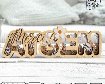 Décoration cadeau Atsem, Fichier numérique découpe laser, Svg dxf AI Eps pour Glowforge gravé au laser, découpe laser.