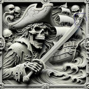 Image en relief à graver au laser  Graver PNG | Illusion 3D | Glowforge | Prêt pour le laser | Halloween | fantome squelette zombi pirate