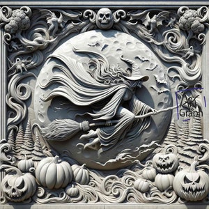 Image en relief à graver au laser  Graver PNG | Illusion 3D | Glowforge | Prêt pour le laser | Halloween | sorcière citrouille