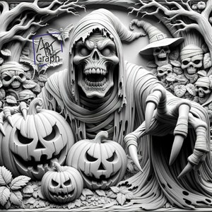 Image en relief à graver au laser  Graver PNG | Illusion 3D | Glowforge | Prêt pour le laser | Halloween | Épouvantail citrouille