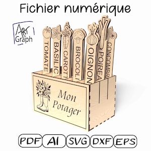 Étiquette de jardin, Fichier numérique pour découpe laser, Svg dxf AI Eps pour Glowforge gravé au laser, Xtool, découpe laser.