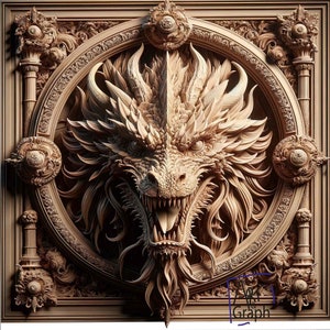 Imagen en relieve para grabar con láser Cabeza de dragón Grabar PNG | Ilusión 3D | Forja luminosa | Listo para láser