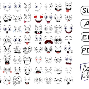 Expression face cartoon fichier SVG Kawaii mignon fichier numérique Funny vecteur EPS AI pdf