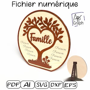 Décoration cadeau plaque famille , Fichier numérique pour découpe laser, Svg dxf AI Eps pour Glowforge gravé au laser, découpe laser xtool.