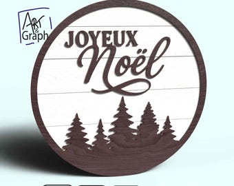 Merry Christmas Door Sign Round Multilayer Digital File for Laser Cutting, Svg dxf AI Eps for Glowforge xtool