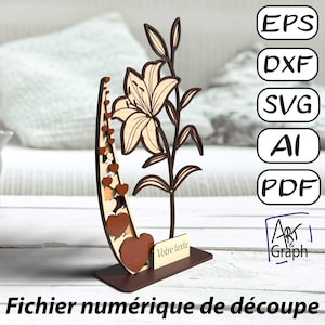 Décoration cadeau fleur Lys, Fichier numérique pour découpe laser, Svg dxf AI Eps pour Glowforge gravé au laser, Xtool, découpe laser.