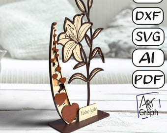 Lily flower gift decoration, Digital file for laser cutting, Svg dxf AI Eps for Glowforge laser engraved, Xtool, laser cutting.
