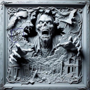 Image en relief à graver au laser  Graver PNG | Illusion 3D | Glowforge | Prêt pour le laser | Halloween | cimetière zombi