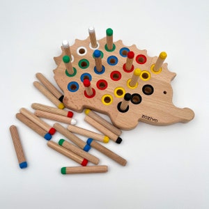 Kids Montessori Toys, Wooden Hedgehog with Pegs, 3 Years Old Gift, Sensory Toys, Educational Toys for Toddlers image 1