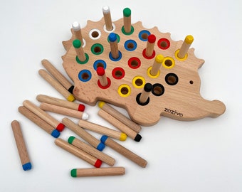 Kids Montessori Toys, Wooden Hedgehog with Pegs, 3 Years Old Gift,  Sensory Toys, Educational Toys for Toddlers