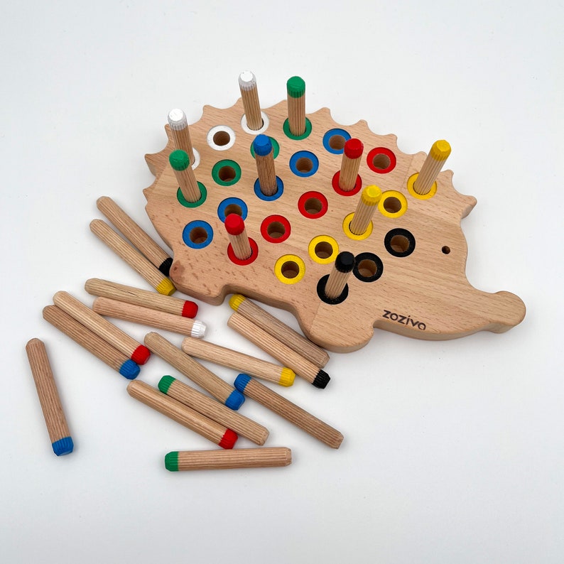 Kids Montessori Toys, Wooden Hedgehog with Pegs, 3 Years Old Gift, Sensory Toys, Educational Toys for Toddlers image 1