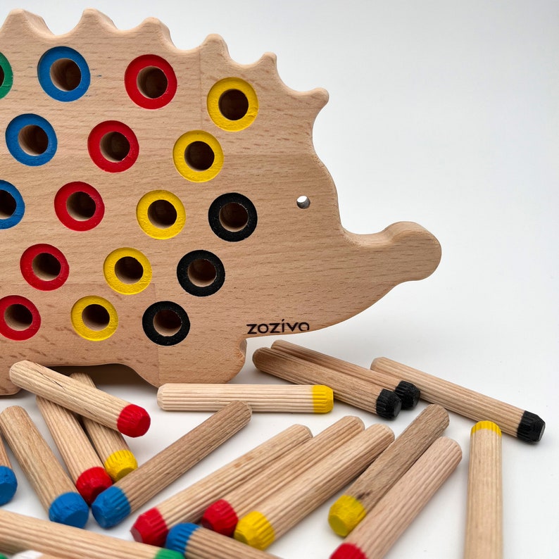 Kids Montessori Toys, Wooden Hedgehog with Pegs, 3 Years Old Gift, Sensory Toys, Educational Toys for Toddlers image 10