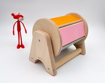 Montessori Spinning Drum Toy, Wooden Rainbow Spinning Drum for 1 Year Old, Baby Toy for 6-12 Month, Gift for Baby, Early Educational Toys