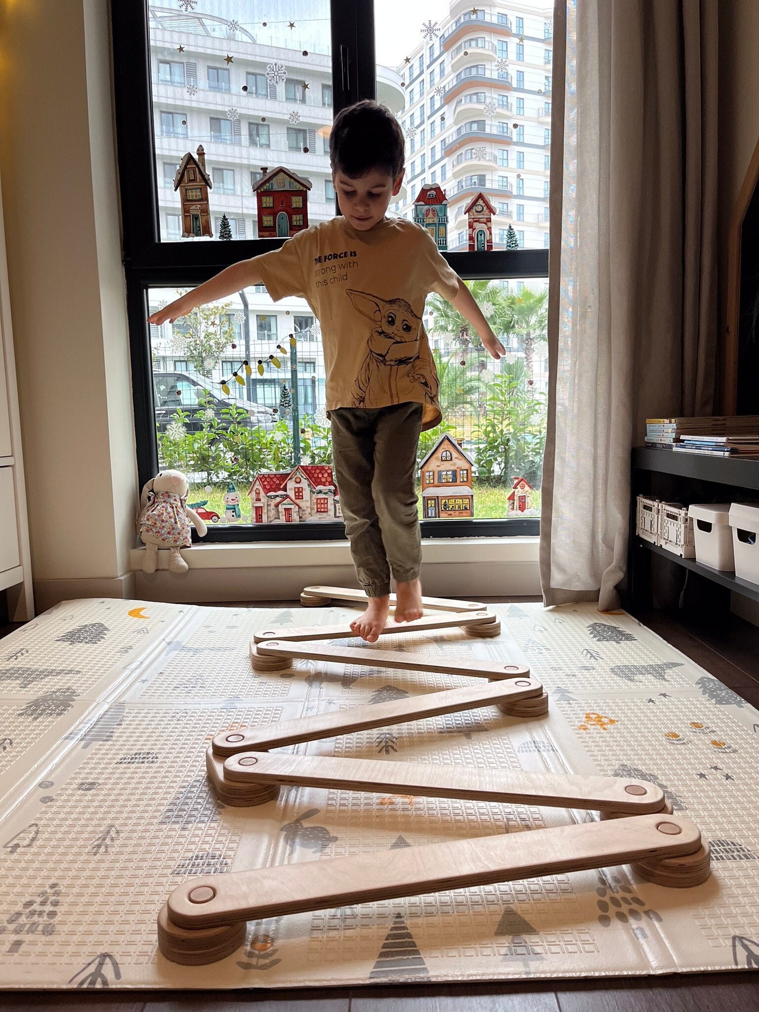 Wooden Balance Beam Set for Toddler, Montessori Balance Board Toy for Kids, Toddler Activity Board, Baby Play Gym, Gymnastic Set