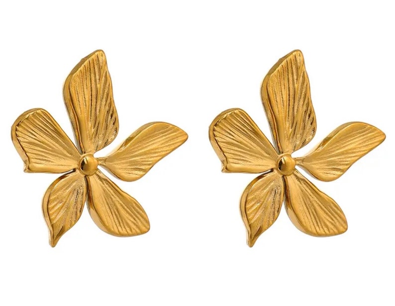 Boucles d'oreilles Floral en acier inoxydable doré fleurs dorées femme image 5