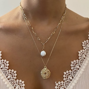 Collana a doppia fila con catene in acciaio inossidabile dorato da donna, diverse file immagine 4