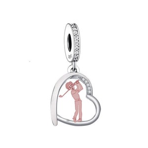 Golfer Charm Athlete Charm Love Heart Charm Dangle Charm Pandora Charm Bracelet Fit Sterling Silver 925 Bead Golf Charm