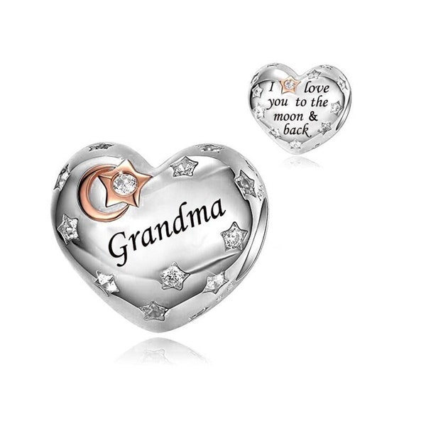 Grandma Charm Pandora Bracelet Fit Charm I Love You To The Moon And Back Love Heart Charm Sterling Silver 925 Bead Gran Charm Granny Charm