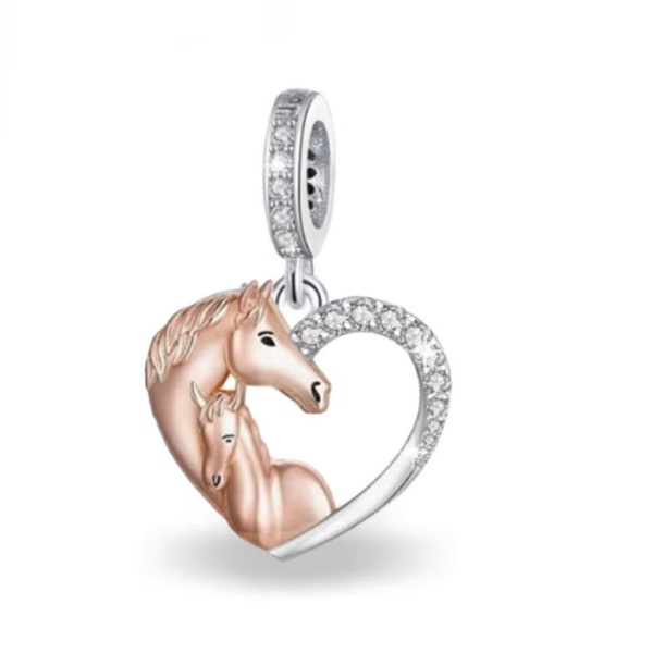 Horses Charm Pony Charm Mother Daughter Charm Pet Charm Pandora Charm Bracelet Fit Sterling Silver 925 Mom Mum Sister Daughter Gift