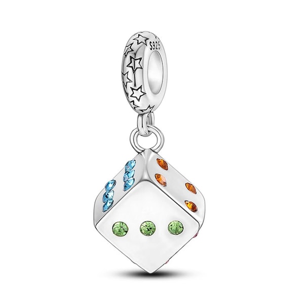 Dice Charm ADHD Rainbow LBGTQ Game Vegas Pandora Charm Bracelet Compatible Fit Sterling Silver 925 Dangle Bead Mom Mum Sister Wife Daughter