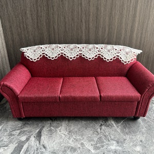 Dollhouse Miniature Linen Back Couch for 12 Inch Dolls, Handmade 1:6 Scale Linen Three-Seater Sofa, Customizable handmade doll furniture