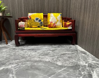 1:6 Scale Dollhouse Mahogany Bench with Gold Cushion