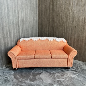 Handmade 1:6 Scale Linen Three-Seater Sofa, Customizable miniature doll sofa, Miniature couch, Mini sofa, Doll furniture, Gift for her