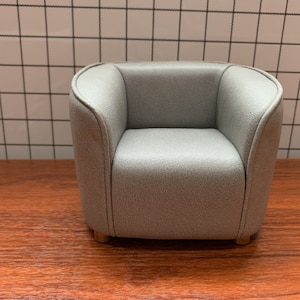 Modern Minimalist chair, Handmade 1:6 Scale Miniature sofa, Dollhouse mini sofa chair for diorama, Light grey single seat sofa, Gift for her