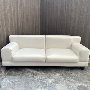 1:6 Scale White Leather Miniature Sofa for 12-inch Dolls, Customizable Handmade Miniature Couch, Display Doll Furniture ,Gift for doll