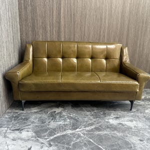 Handmade 1:6 Scale Leather Doll Sofa - Army Green Miniature Furniture